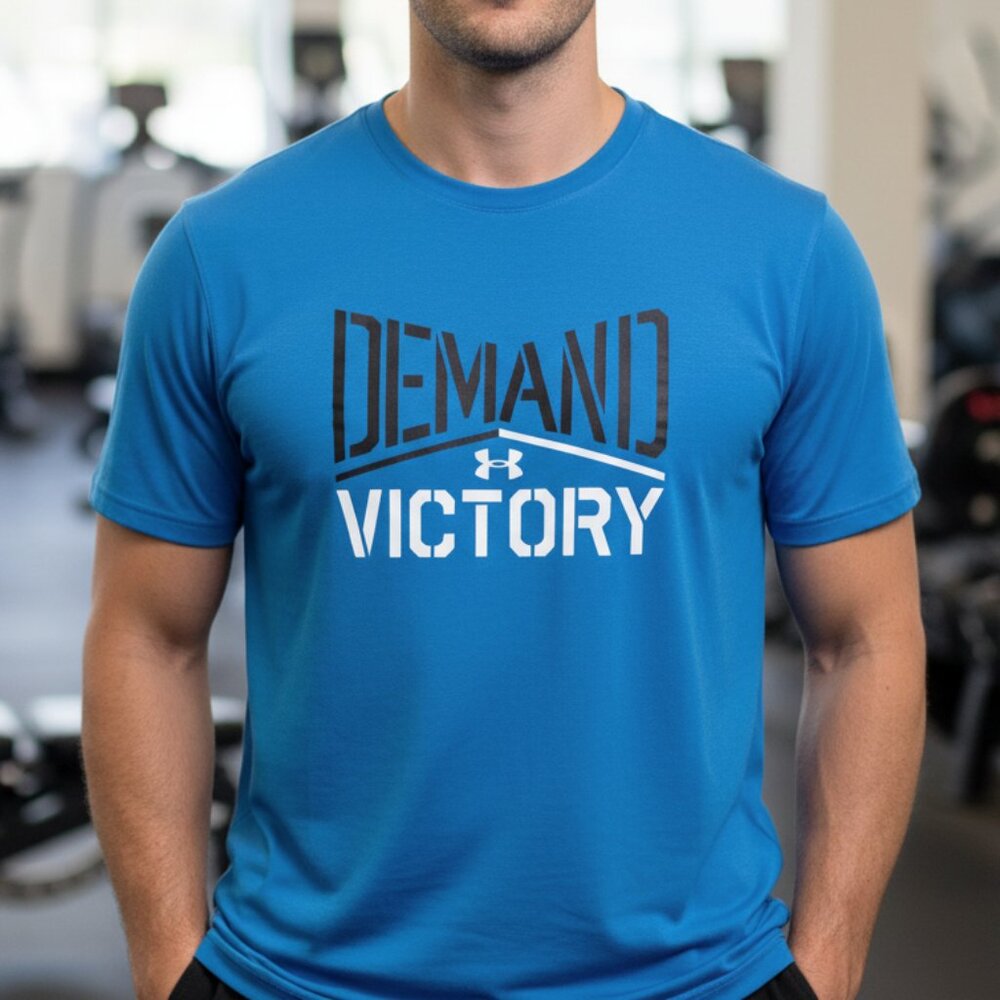 Under Armour Shirt Men's M Medium Blue HeatGear Loose Demand Victory Graphic Tee
